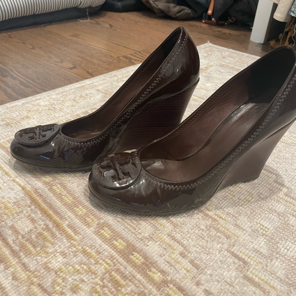 Tory Burch patent leather wedge pump